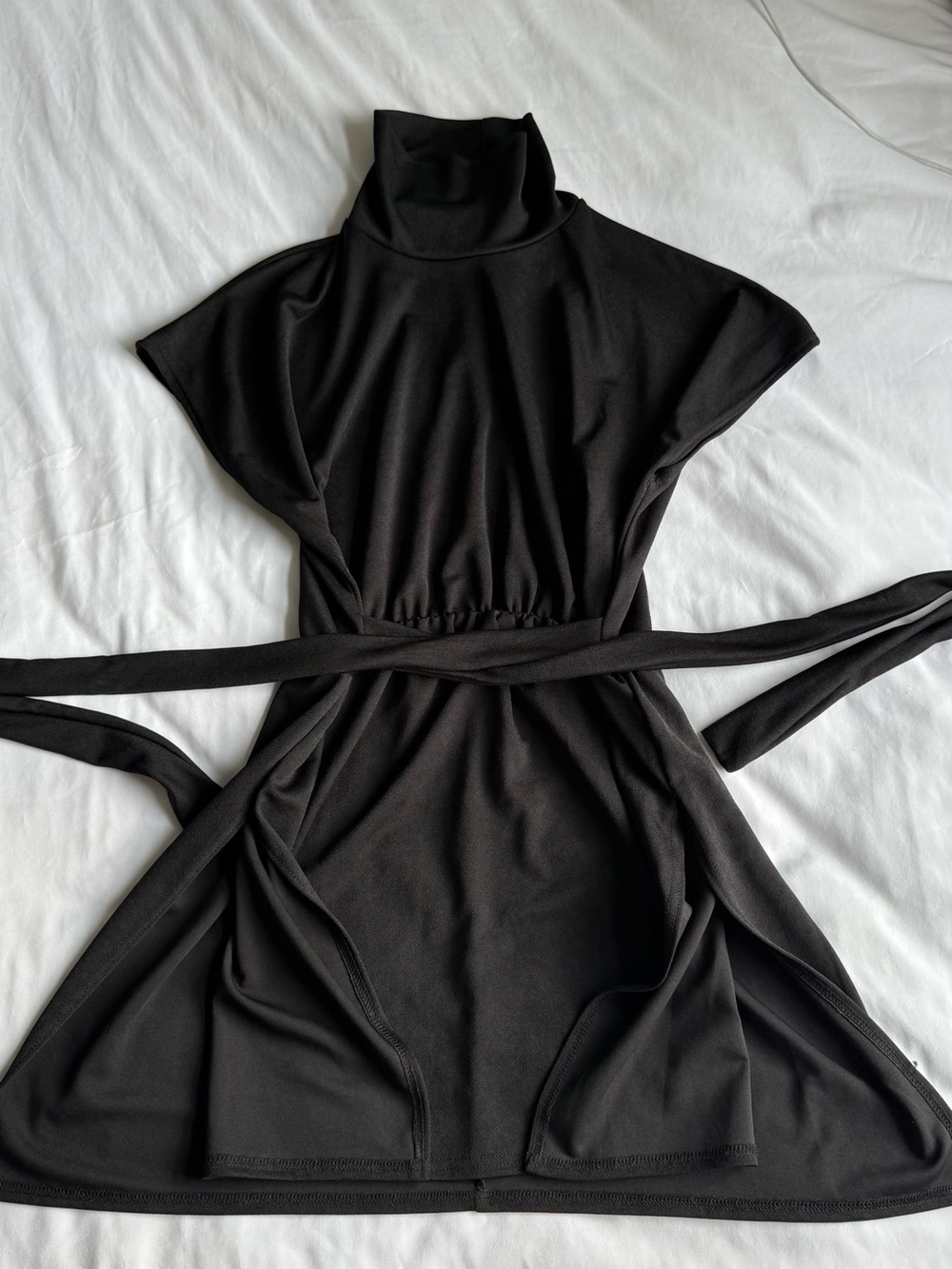 Pretty Little Thing Black Turtleneck Belted Dress with Side Slits